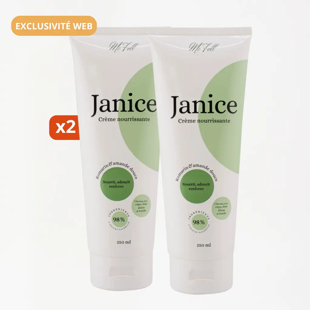 Pack de 2 crèmes nourrissantes sans rinçage au romarin pour cheveux texturés.